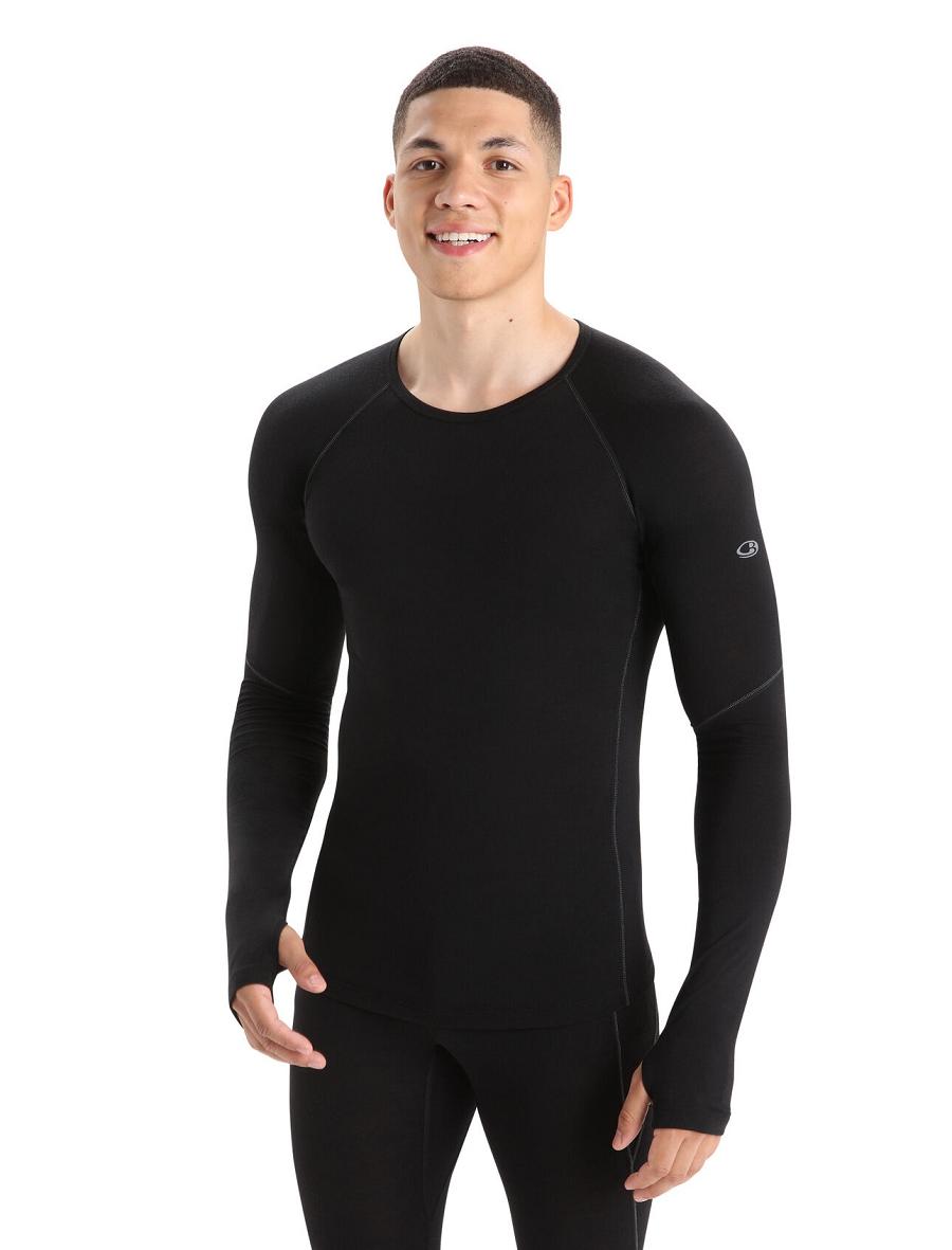 Base Layers Icebreaker BodyfitZone™ Merino 150 Zone Long Sleeve Crewe Thermal Top Męskie Czarne | PL 1584KORI